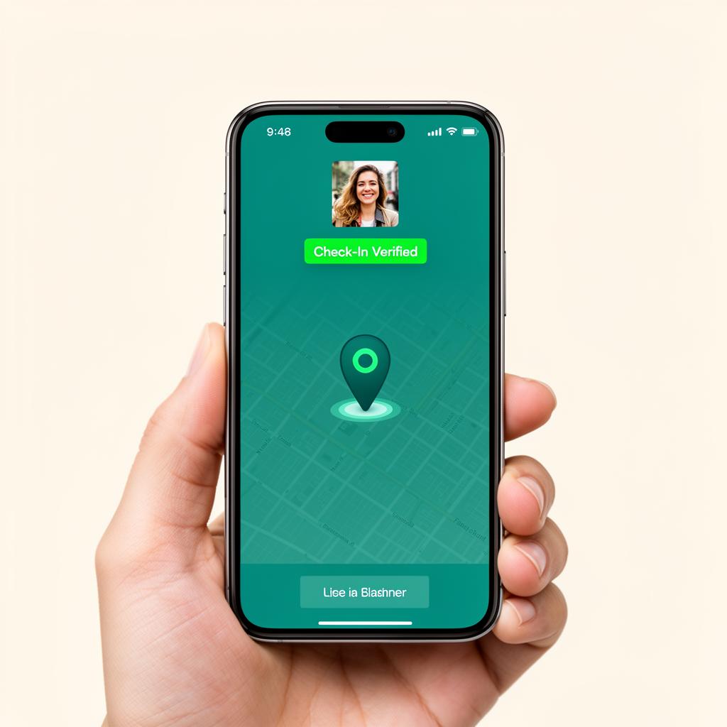 Probation Parole Tracker mobile app showing a verified GPS check-in