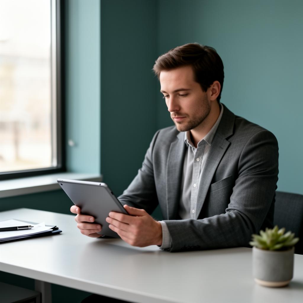 Parole officer reviewing client check-ins on a tablet